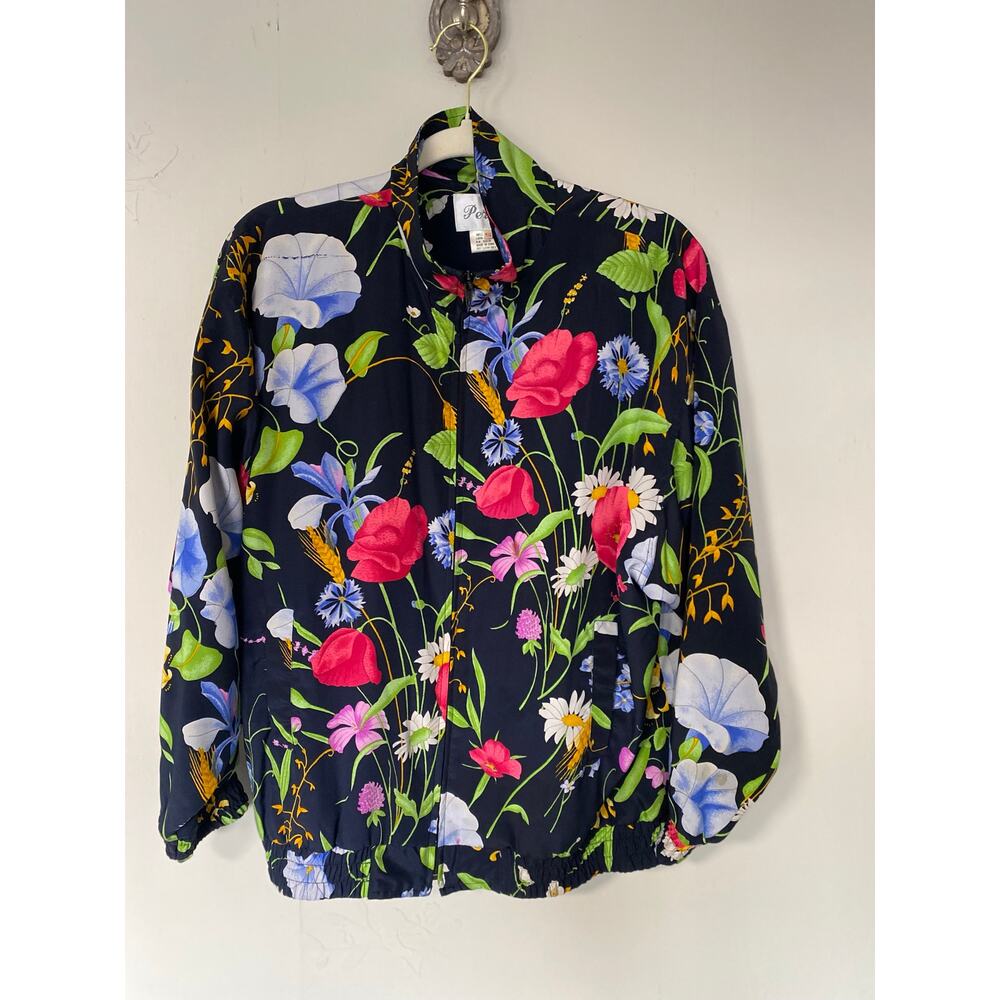 Vintage Perlita Y2K Floral 100% Silk Bomber Jacket Small Romantic Fairy